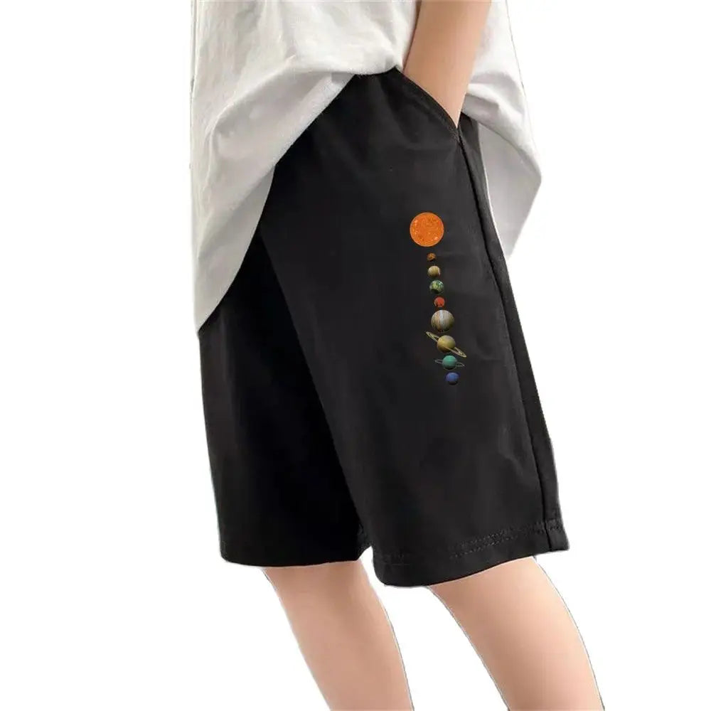 Boys New Summer Trousers Solar System Design Sports Shorts Children Loose Cotton Short Pants 3-14Y Unisex Clothes