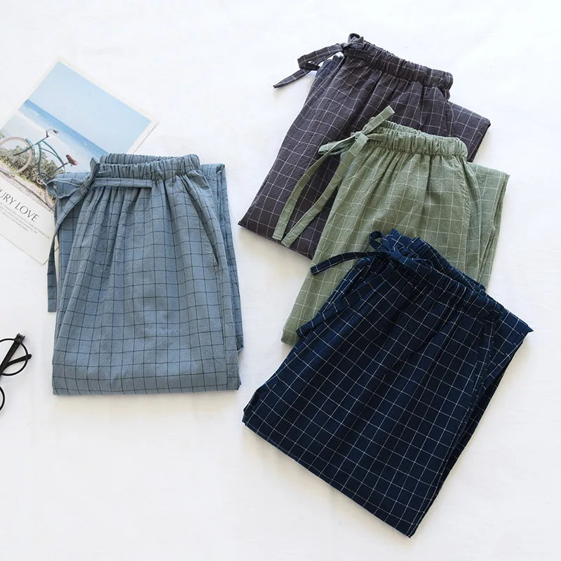 Men Pajama Pants Plaid Design Cotton Pajamas Long Trouser for Spring and Summer Thin Style Loose-Fitting Plus Size Men Pants