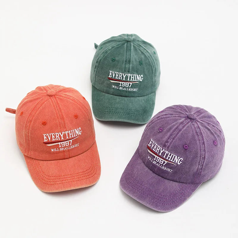 Retro Washed Cotton Children Baseball Hat Fashion Letter Kids Peaked Caps Cotton Solid Color Baby Duck Tongue Cap Boy Girl Visor