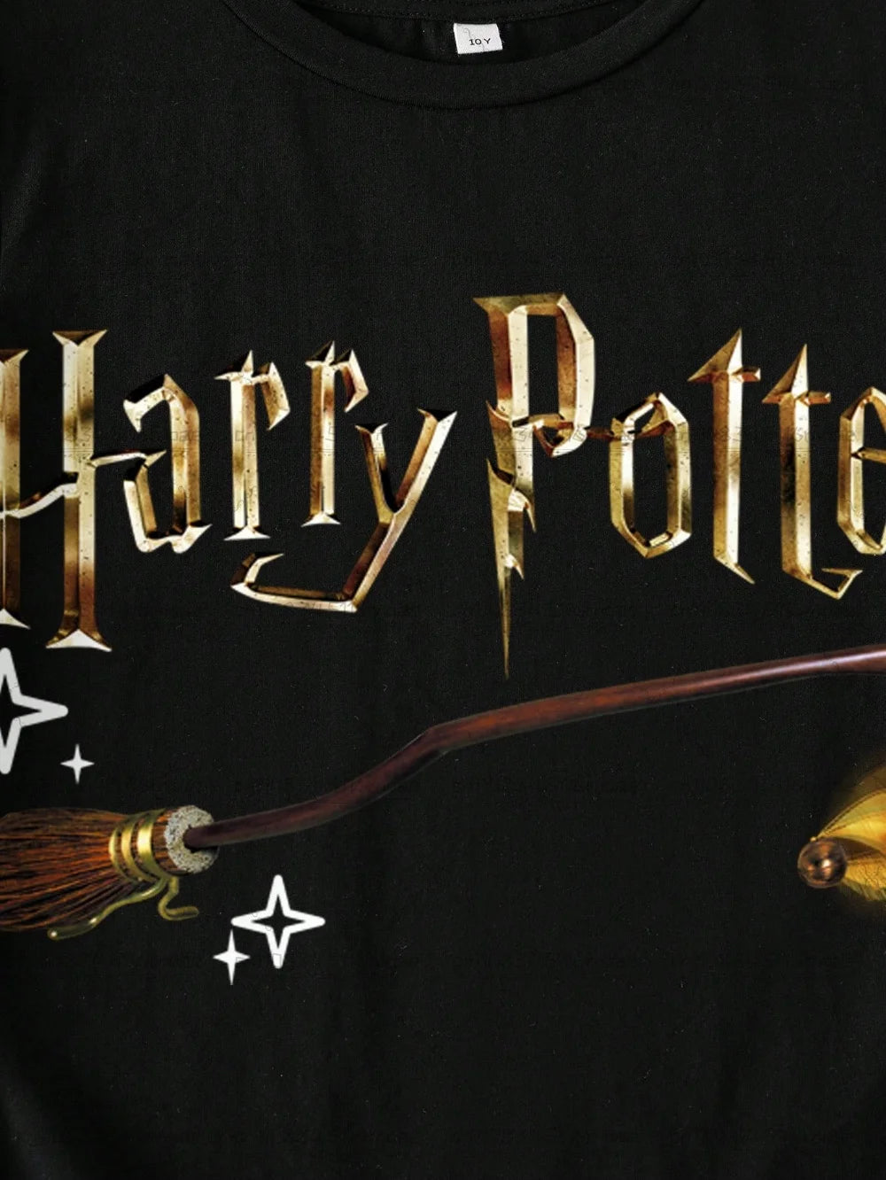 HARRY POTTER Boys and Girls Broom Pattern Printed Fashion Loose Short Sleeve Cotton T-shirt Children/Adults Summer Casual Top