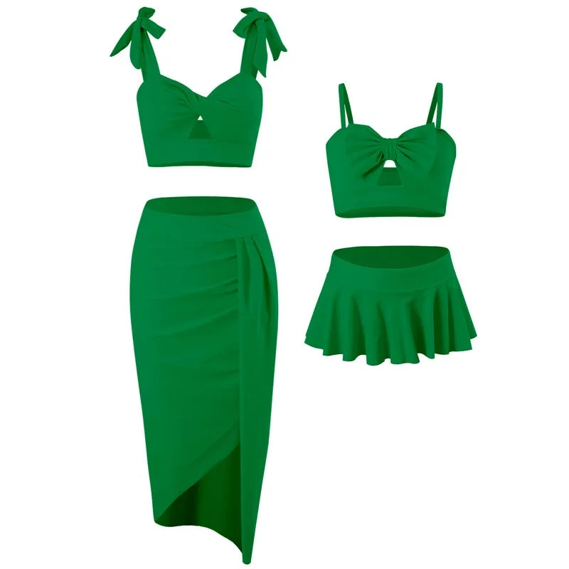 2025 Summer Family Matching Swimsuit Bikini Mother Daughter Bow Swimwear Mom Baby Girls Clothing Set 3PCS Mom's Swimsuit Skirt