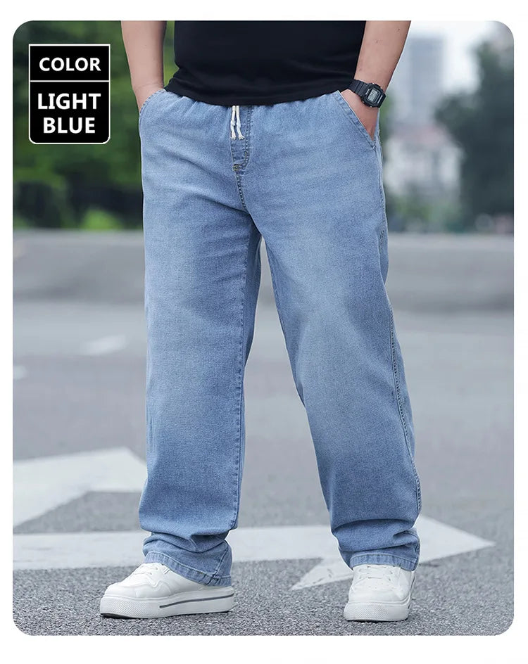 8XL Oversize Jeans Men Autumn Fashion Streetwear Pant Plus Size Cargo Jeans Soft Cotton Loose Baggy Casual Jeans For Dad Husband