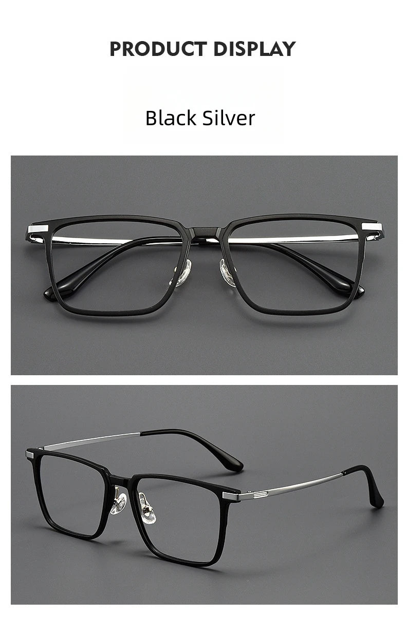 FIRADA Fashion Comfortable Eyeglasses Retro Square Titanium Eyewear Plus Size Prescription Glasses Frame For Men Women 93006-C