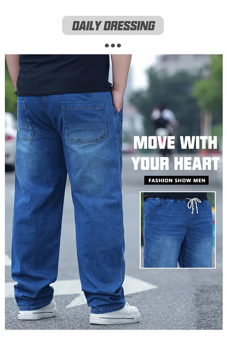8XL Oversize Jeans Men Autumn Fashion Streetwear Pant Plus Size Cargo Jeans Soft Cotton Loose Baggy Casual Jeans For Dad Husband