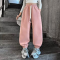 Causal Pants Girls Kids Loose Cotton Sports Pants 110-170 Black Pink Trousers for Children Spring Kids Clothing 2025