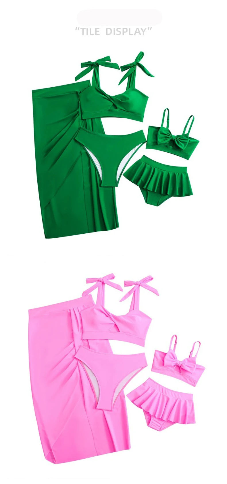 2025 Summer Family Matching Swimsuit Bikini Mother Daughter Bow Swimwear Mom Baby Girls Clothing Set 3PCS Mom's Swimsuit Skirt