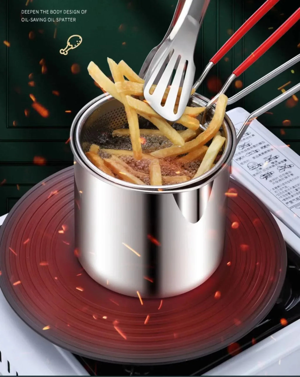 304 Stainless Steel Deep Fryer with Frying Basket Multifunction Small Pot Kitchen Specific Frying Chicken and Other Cooking Tool