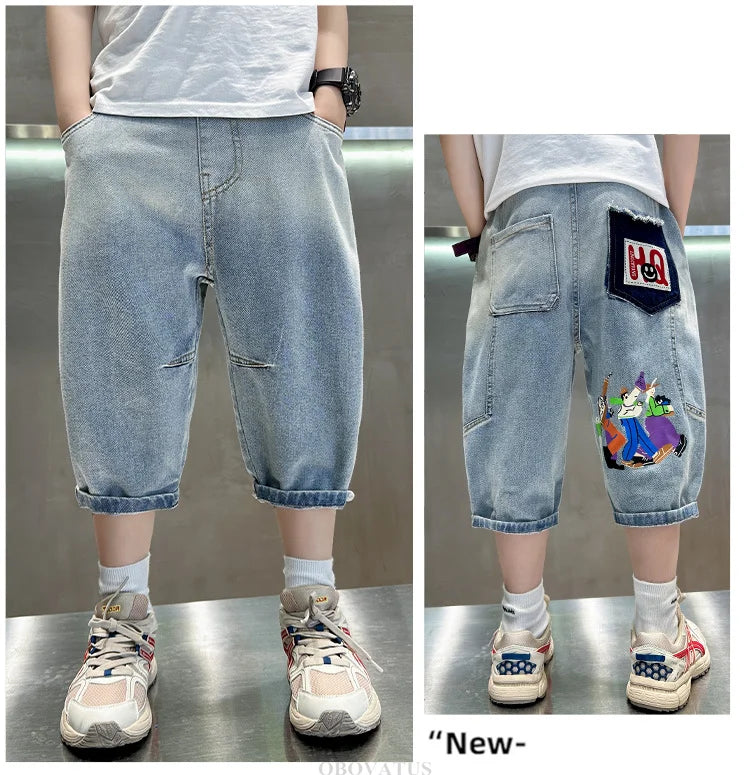 Boys Denim Shorts New Summer Children Capri Pants High Quality Boys Clothes Mid-Calf Short Jeans Kids Casual Bottoms 5 7 9 11 13