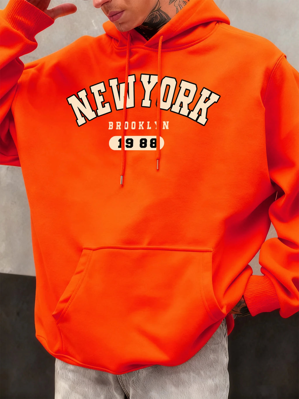 New York Brooklyn 1988 Pattern Men Hoodies Loose Fleece Hoodie All-Match Pocket Pullovers Autumn Multicolor Hoody Casual Tops