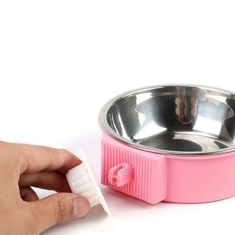 Pet hanging stainless steel dog bowl Cat bowl Food bowl anti-upset hanging cage Fixed water bowl fence Pet supplies
