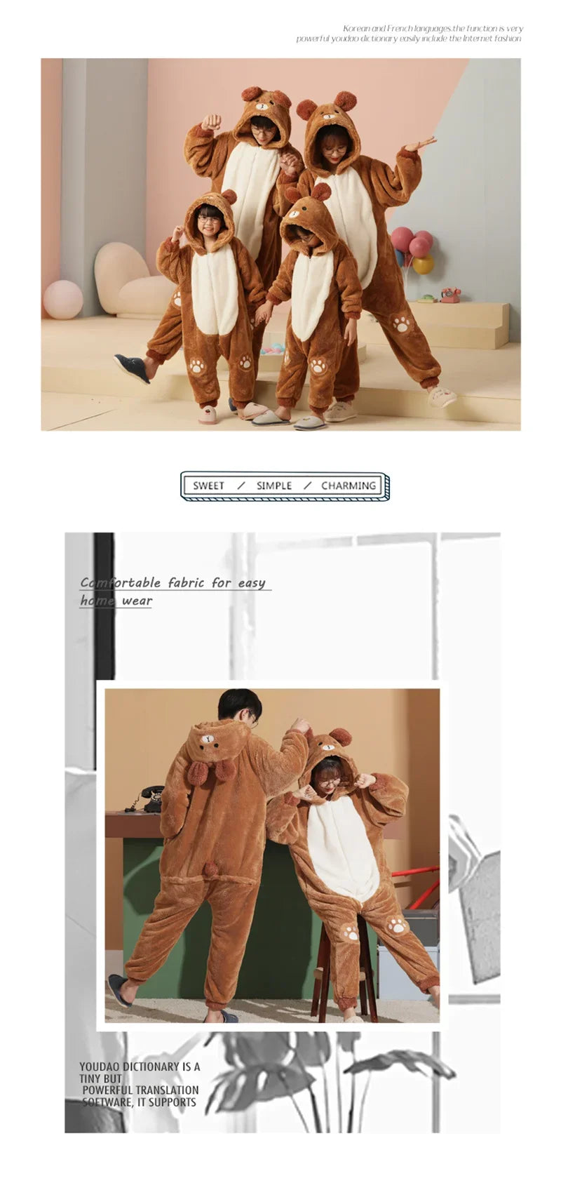 Winter Family Parent-Child Outfit Pijamas Onesie Sleepwear Thicken Pajamas Hoodies Jumpsuits Cartoon Tiger Kawaii Soft Warm