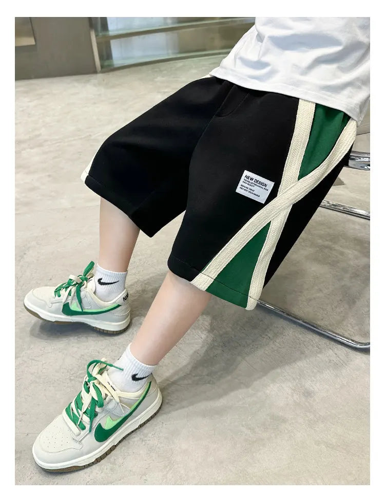 New Summer Baby Boys Fashion Design Shorts Black Grey Cotton Kids Beach Shorts Sport Children Clothes Casual Pants 5-14Years Old