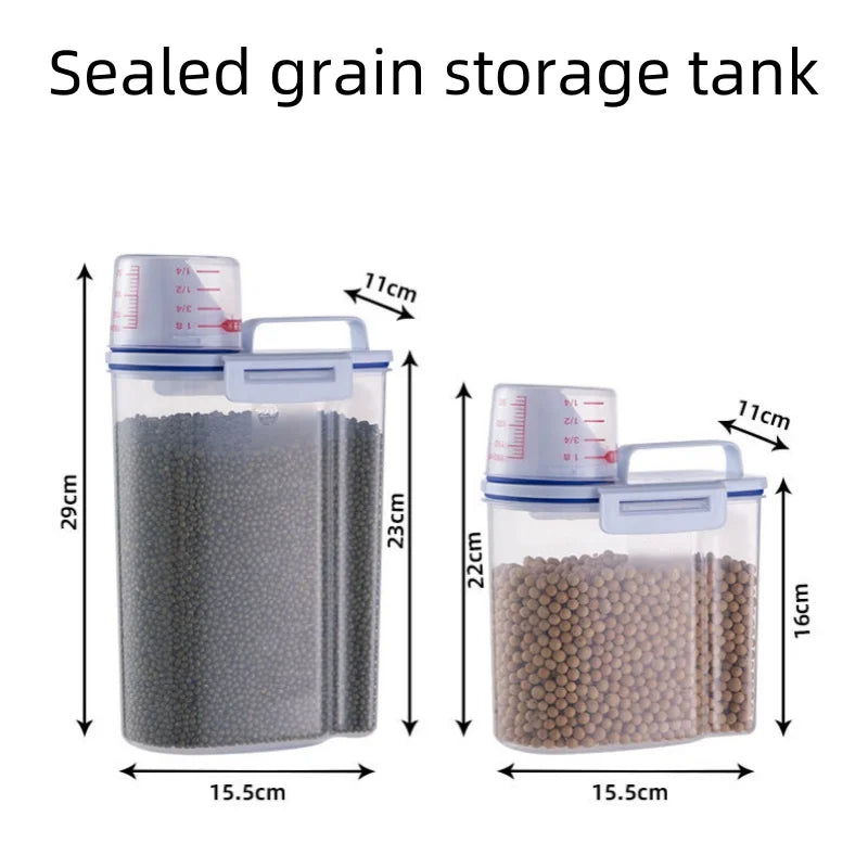 1.5kg/2kg Dog Cat Food Pail Plastic Storage Tank with Measuring Cup Container Moisture-proof Sealed Jar Pet Supplies Accessories