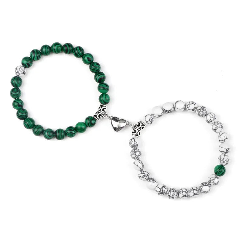 2Pcs/Set Natural Stone Beaded Heart Magnet Attraction Couple Bracelets For Women Men Simple Love Relationship Bracelet Jewelry