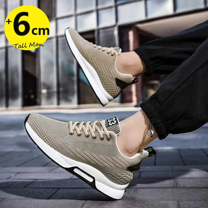 Sneakers Men Height Increase Insoles 6cm Elevator Shoes Chunky Taller Heel Lift Plus Size 37-46