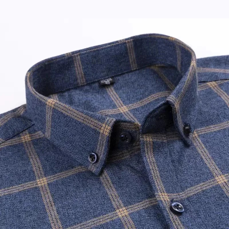 Pure Cotton Men's Plaid Shirt Long Sleeve Regular Fit Men Casual Oversized Shirt Leisure Autumn Spring Male Blouse New Plus Size