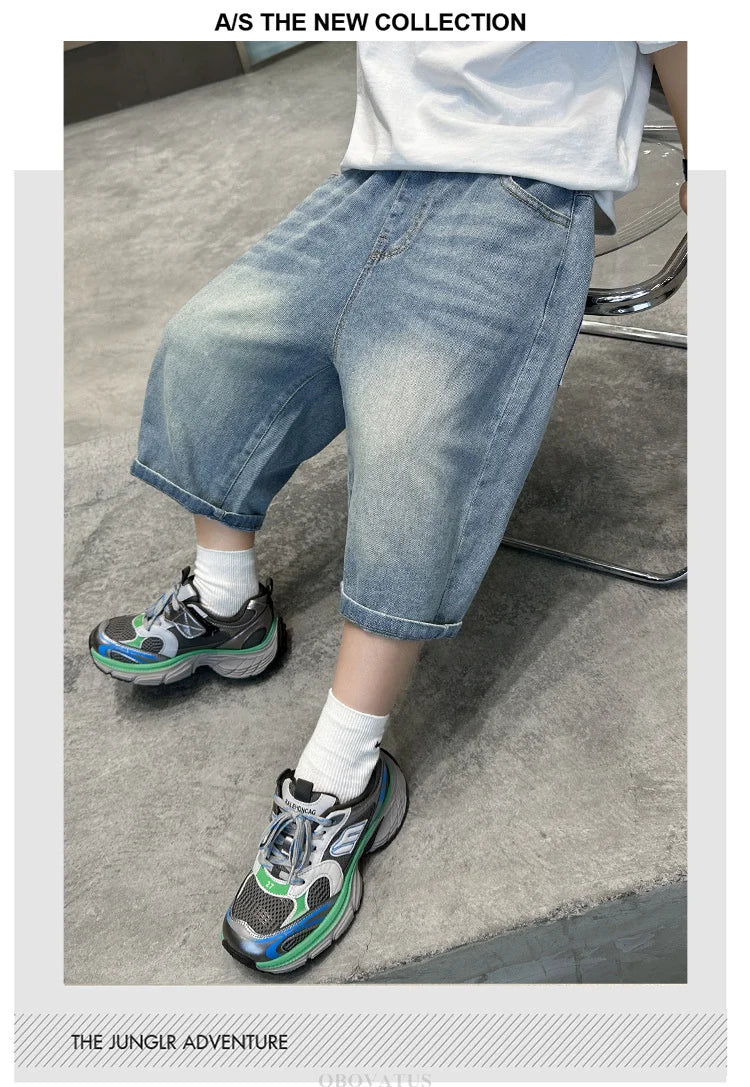 Boys Denim Shorts New Summer Children Capri Pants High Quality Boys Clothes Mid-Calf Short Jeans Kids Casual Bottoms 5 7 9 11 13