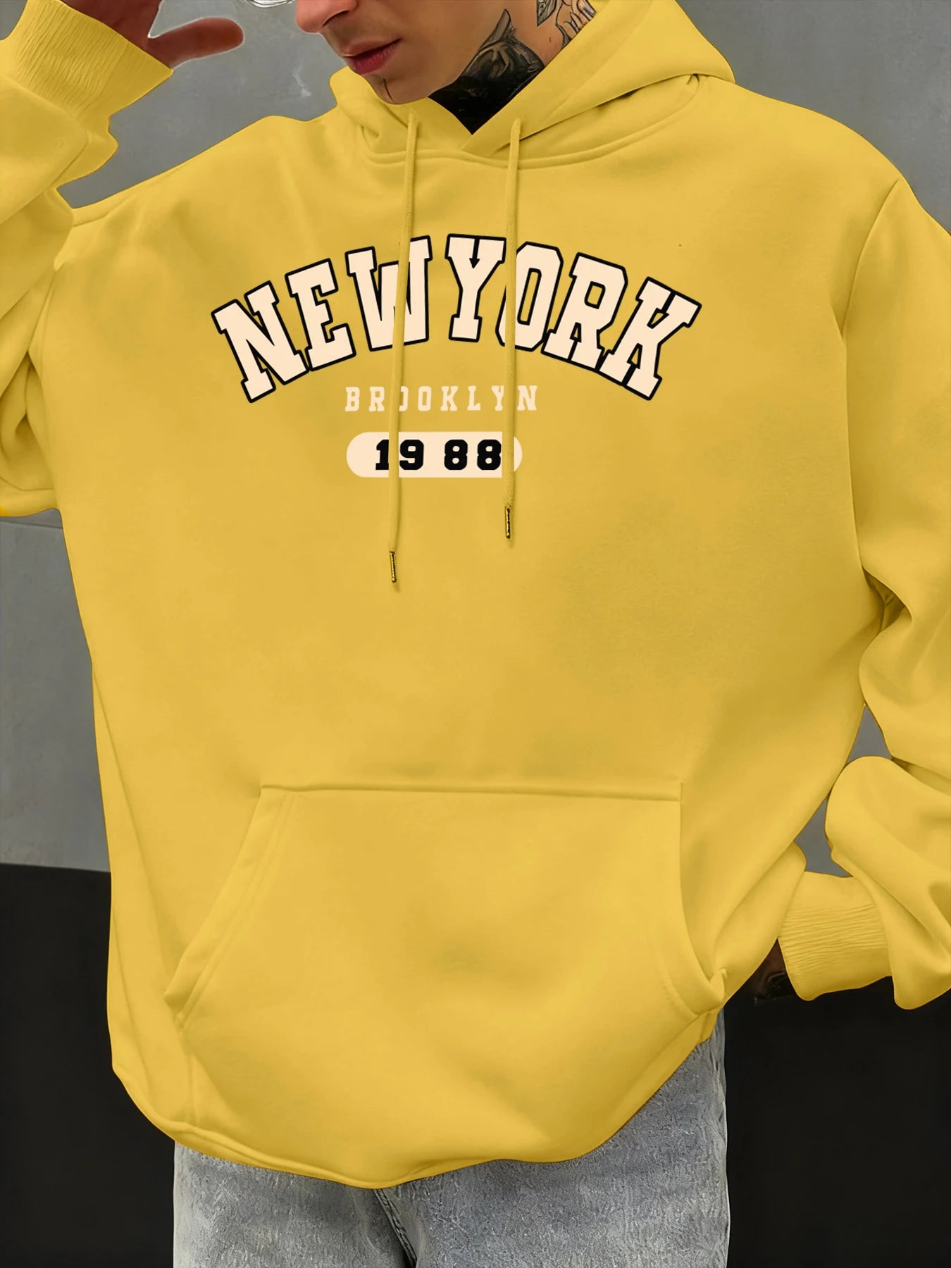 New York Brooklyn 1988 Pattern Men Hoodies Loose Fleece Hoodie All-Match Pocket Pullovers Autumn Multicolor Hoody Casual Tops