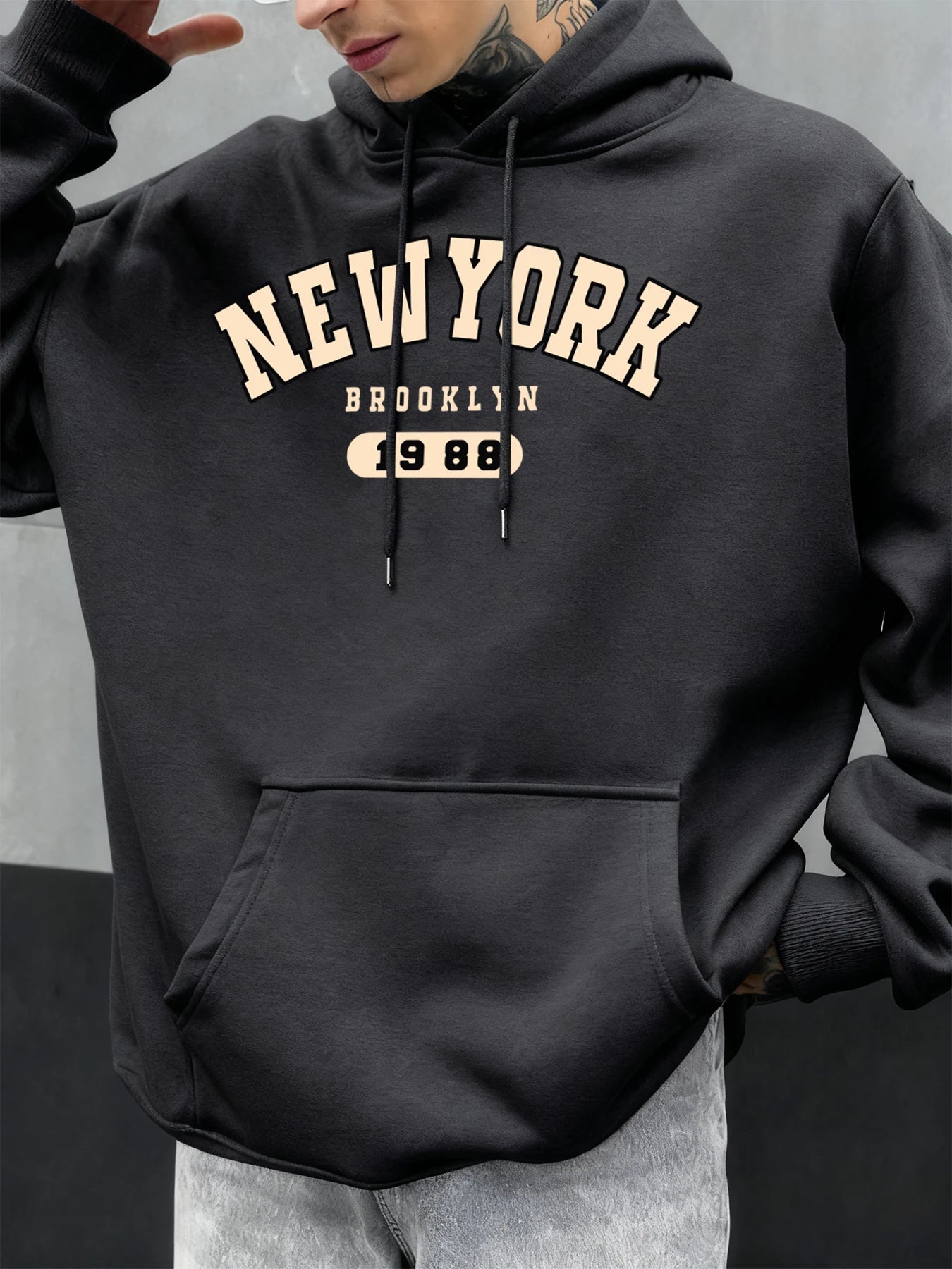New York Brooklyn 1988 Pattern Men Hoodies Loose Fleece Hoodie All-Match Pocket Pullovers Autumn Multicolor Hoody Casual Tops