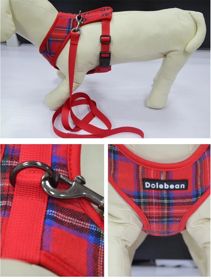 Fashion Plaid Style Pet Harness Vest and Leash Set Dog Vest Harness Dog Leash Adjustable Dog Chest Strap Pet Supplies