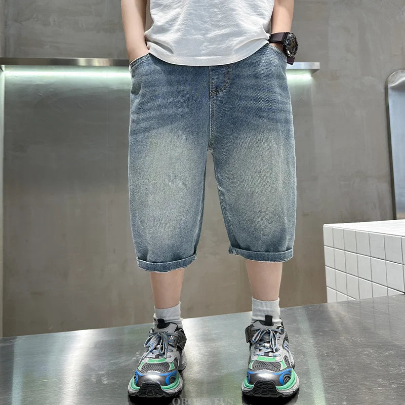 Boys Denim Shorts New Summer Children Capri Pants High Quality Boys Clothes Mid-Calf Short Jeans Kids Casual Bottoms 5 7 9 11 13