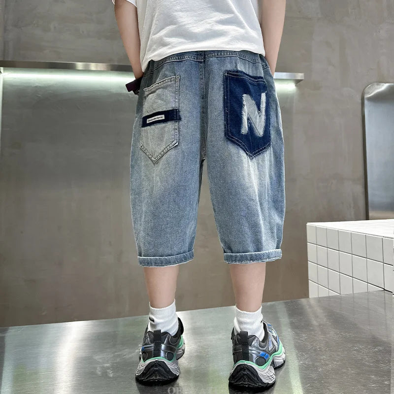 Boys Denim Shorts New Summer Children Capri Pants High Quality Boys Clothes Mid-Calf Short Jeans Kids Casual Bottoms 5 7 9 11 13