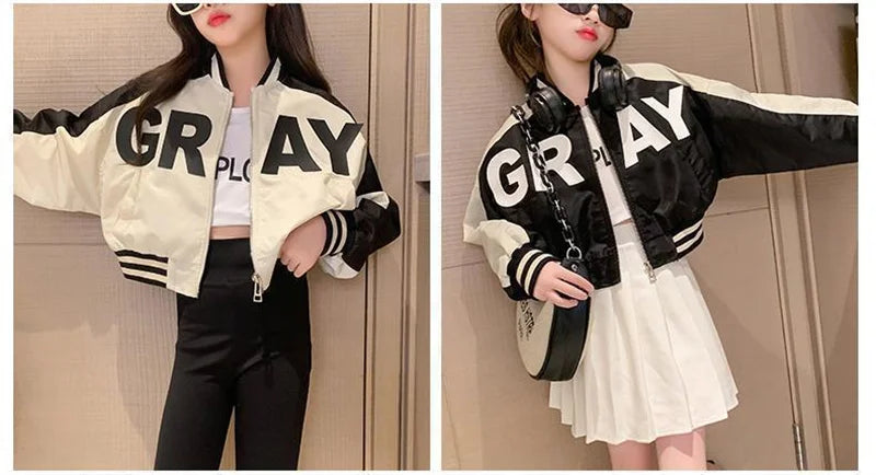 Girls Fashion Jacket 2024 New Teen Spring Autumn Coats Kids Letter Zipper Trends Windbreaker 4-14 Years Children Casual Clothing