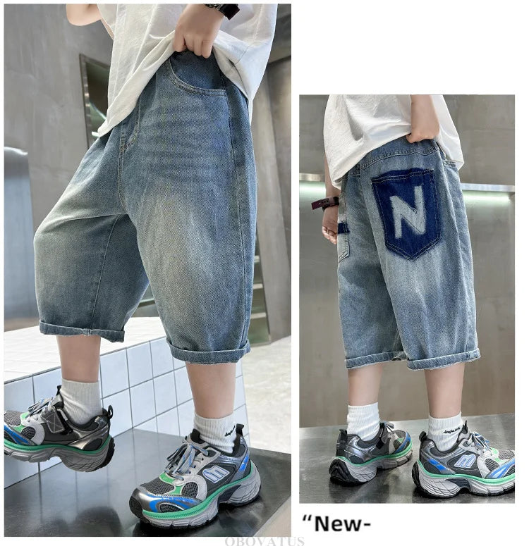 Boys Denim Shorts New Summer Children Capri Pants High Quality Boys Clothes Mid-Calf Short Jeans Kids Casual Bottoms 5 7 9 11 13