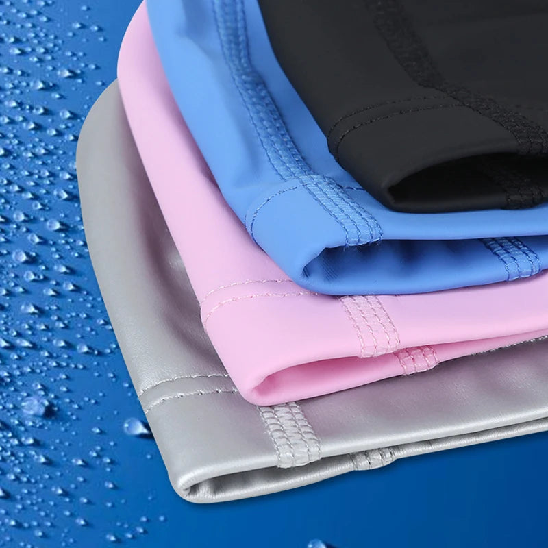PU Fabric Swimming Cap Men Women Waterproof Swim Pool Hat Water Sport Protect Ears Long Hair Bathing Caps Plus Size for Adults