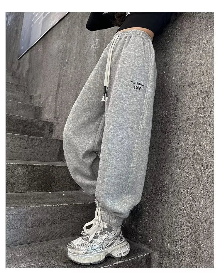 Causal Pants Girls Kids Loose Cotton Sports Pants 110-170 Black Pink Trousers for Children Spring Kids Clothing 2025
