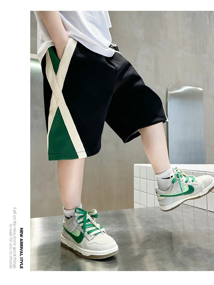 New Summer Baby Boys Fashion Design Shorts Black Grey Cotton Kids Beach Shorts Sport Children Clothes Casual Pants 5-14Years Old