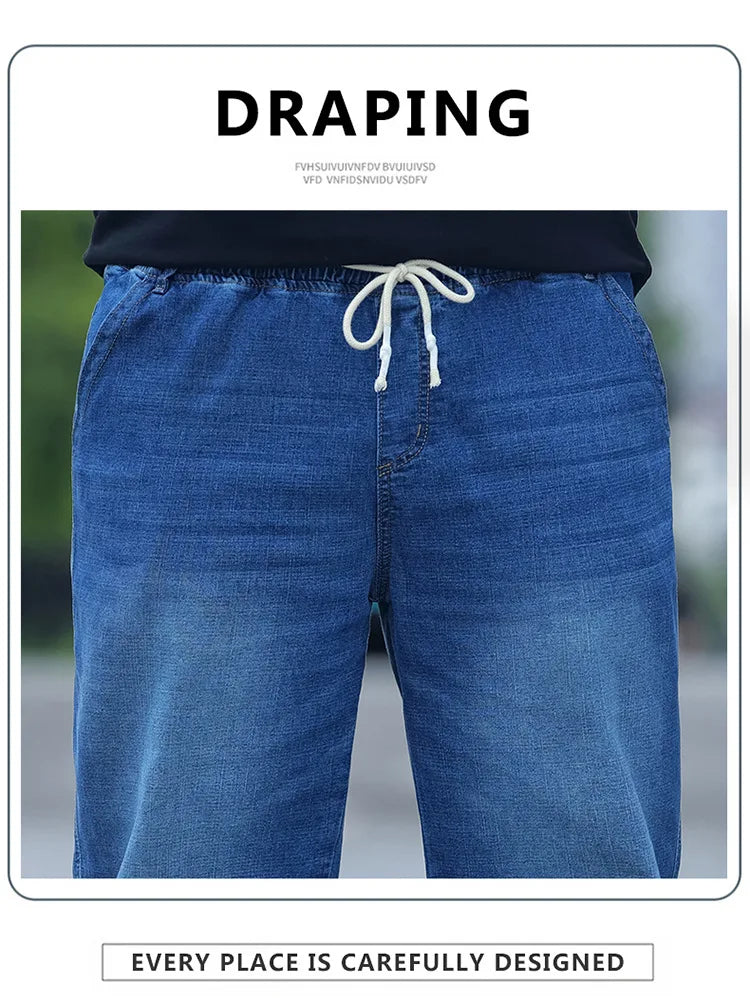 8XL Oversize Jeans Men Autumn Fashion Streetwear Pant Plus Size Cargo Jeans Soft Cotton Loose Baggy Casual Jeans For Dad Husband
