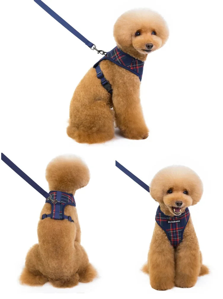 Fashion Plaid Style Pet Harness Vest and Leash Set Dog Vest Harness Dog Leash Adjustable Dog Chest Strap Pet Supplies