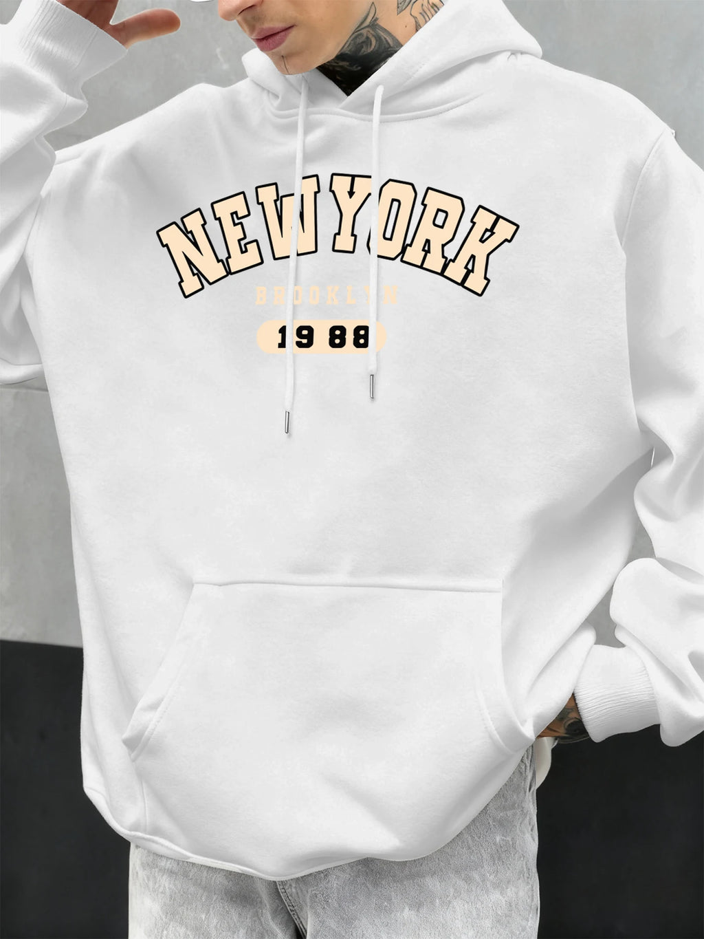 New York Brooklyn 1988 Pattern Men Hoodies Loose Fleece Hoodie All-Match Pocket Pullovers Autumn Multicolor Hoody Casual Tops