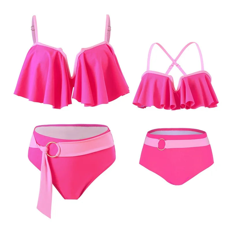 2025 Summer Family Matching Swimsuit Bikini Mother Daughter Bow Swimwear Mom Baby Girls Clothing Set 3PCS Mom's Swimsuit Skirt