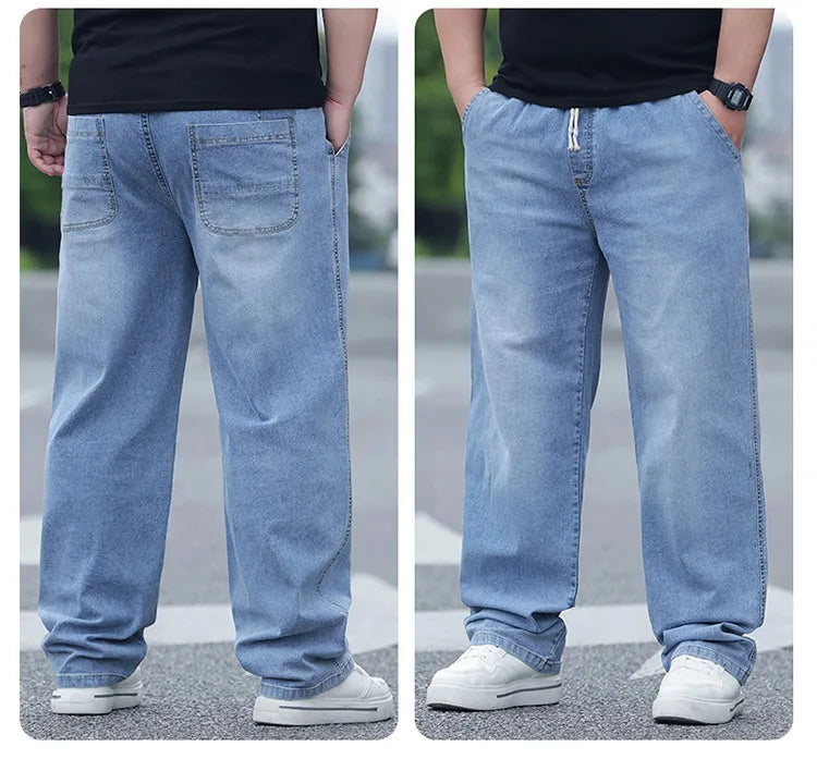 8XL Oversize Jeans Men Autumn Fashion Streetwear Pant Plus Size Cargo Jeans Soft Cotton Loose Baggy Casual Jeans For Dad Husband