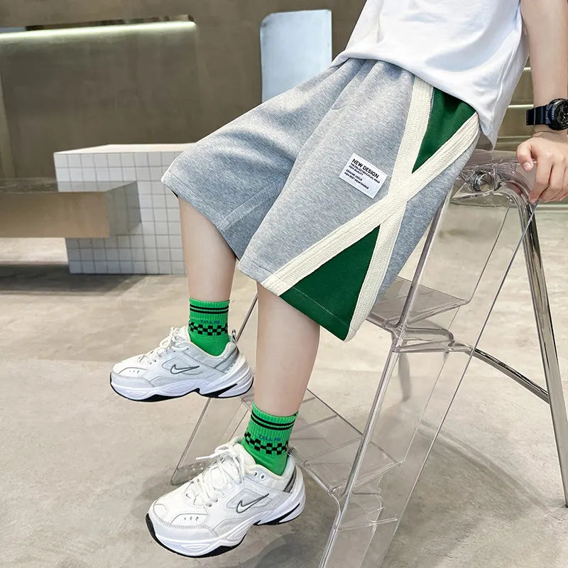New Summer Baby Boys Fashion Design Shorts Black Grey Cotton Kids Beach Shorts Sport Children Clothes Casual Pants 5-14Years Old