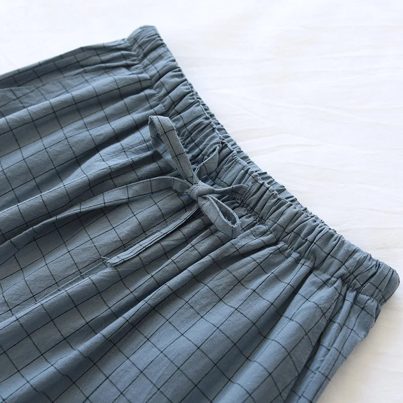 Men Pajama Pants Plaid Design Cotton Pajamas Long Trouser for Spring and Summer Thin Style Loose-Fitting Plus Size Men Pants
