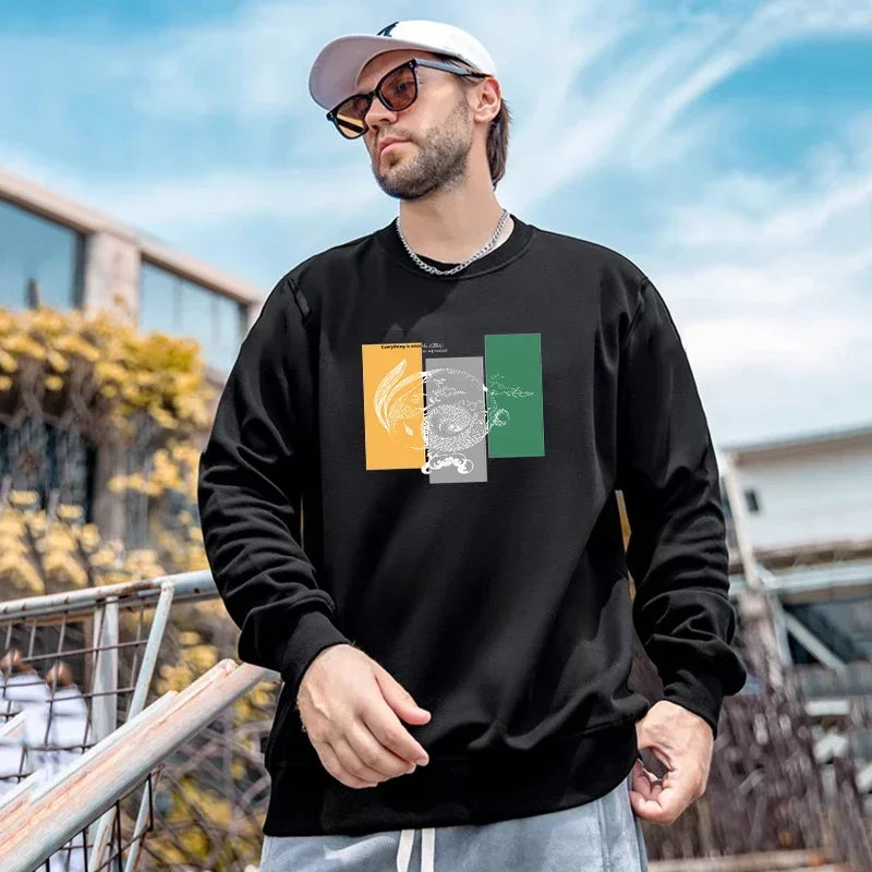 Men's Plus Size Sweatshirts Autumn Pullovers 1XL-7XL Man Round Neck Long Sleeve Tops Printed Hoodies Male Clothing 110-180KG