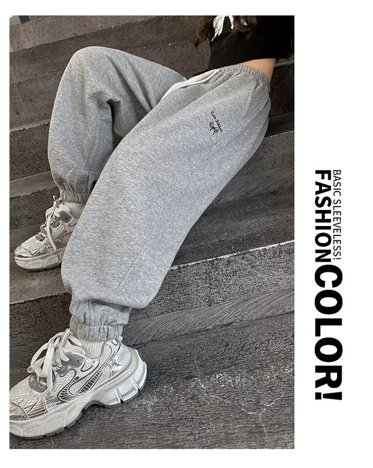 Causal Pants Girls Kids Loose Cotton Sports Pants 110-170 Black Pink Trousers for Children Spring Kids Clothing 2025