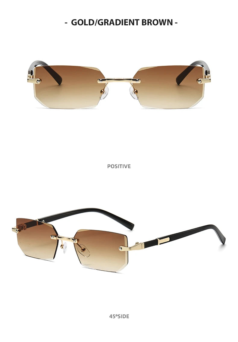 Trendy Rimless Sunglasses for Men Women Fashion Frameless Rectangle Sun Glasses Retro Shades Summer Traveling Eyewear UV400