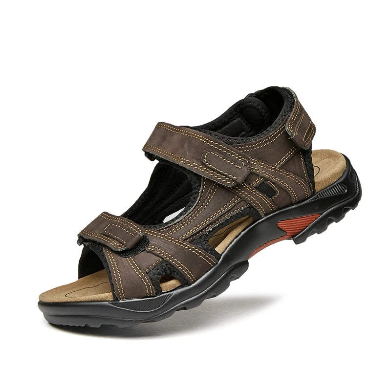 COW LEATHER Men's Sandals Outdoor Beach Sports Shoes Genuine Leather Roman Sandals Lightweight Open Toe Sandals Plus Size 38-48