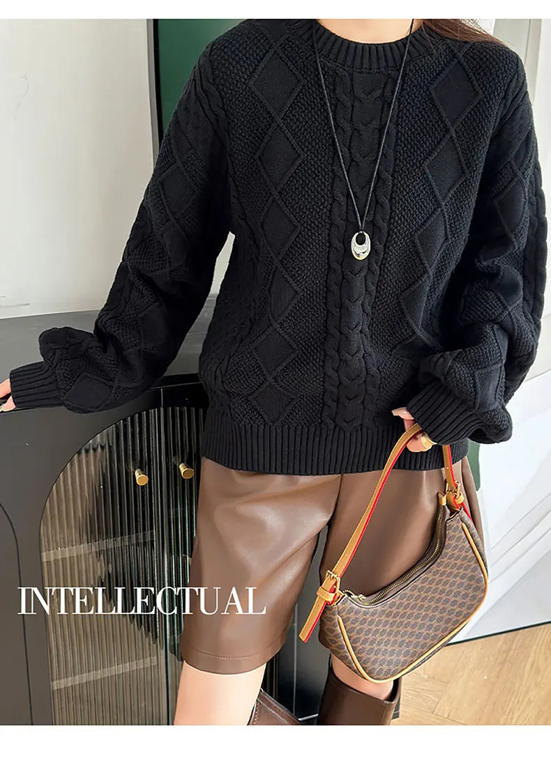 YTFidio 100% Cotton Women O-neck Thickened Twisted Flower Pullover Sweater Luxury Designer Clothing Plus Size 400