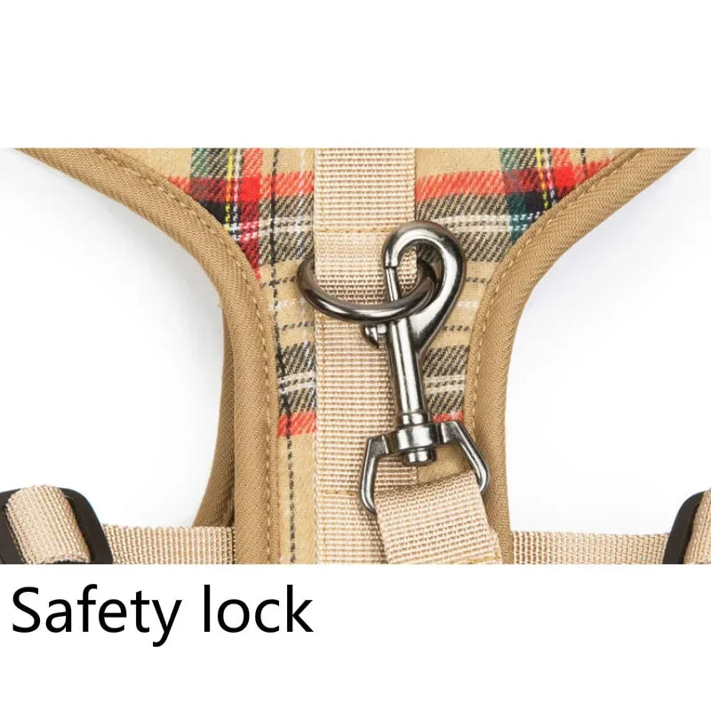 Fashion Plaid Style Pet Harness Vest and Leash Set Dog Vest Harness Dog Leash Adjustable Dog Chest Strap Pet Supplies