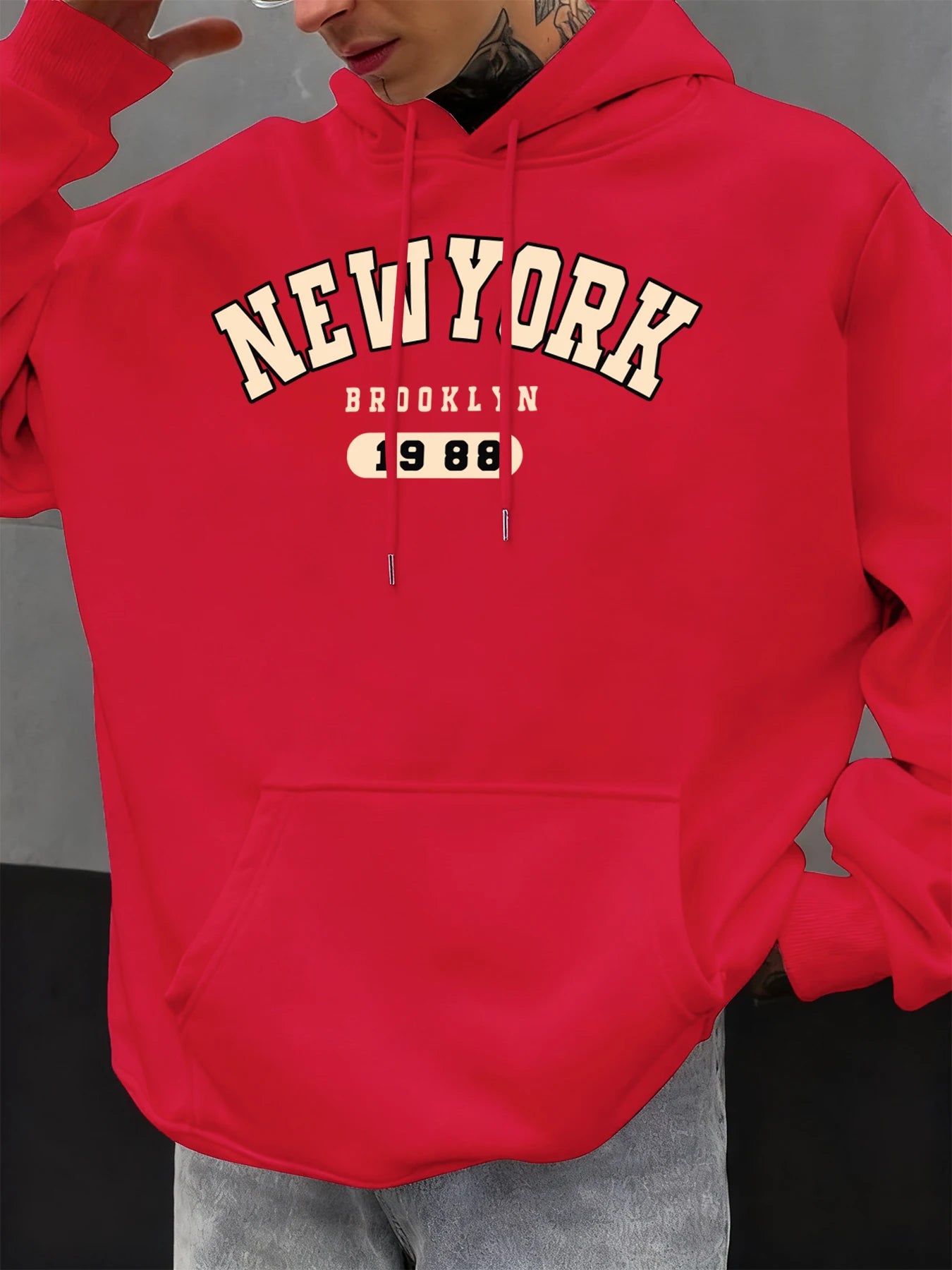 New York Brooklyn 1988 Pattern Men Hoodies Loose Fleece Hoodie All-Match Pocket Pullovers Autumn Multicolor Hoody Casual Tops
