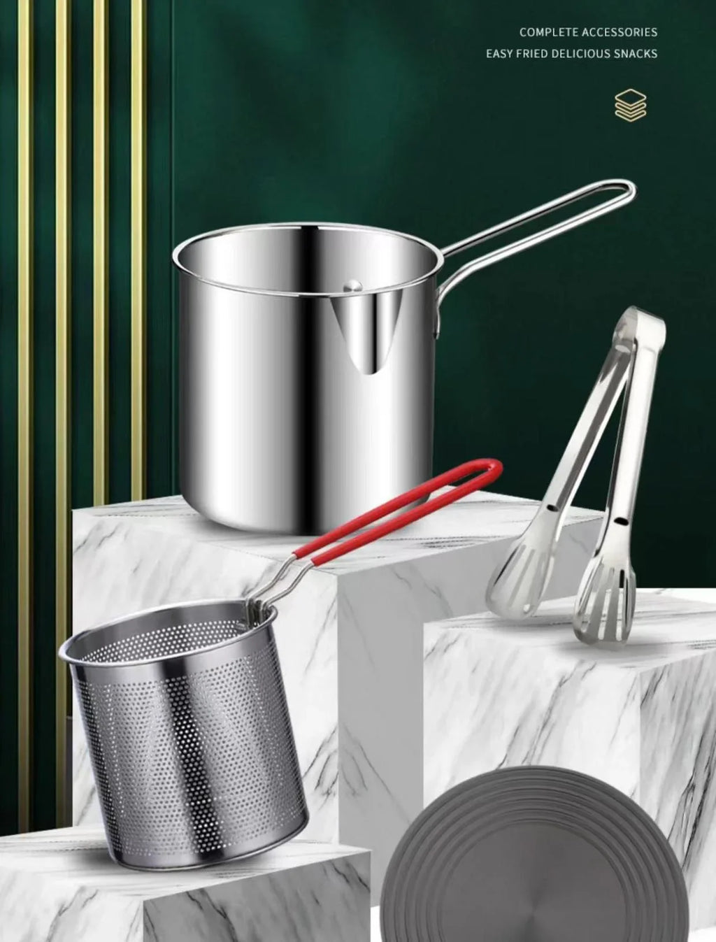 304 Stainless Steel Deep Fryer with Frying Basket Multifunction Small Pot Kitchen Specific Frying Chicken and Other Cooking Tool
