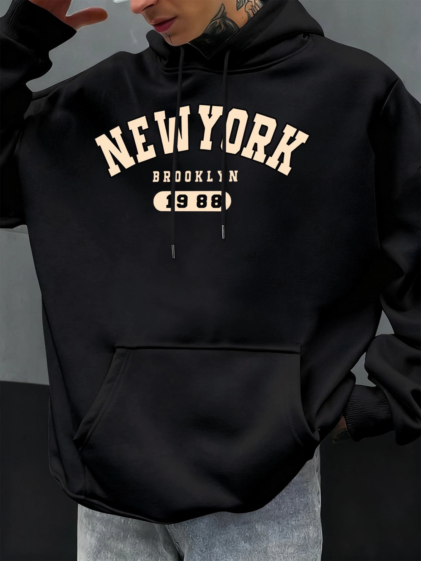 New York Brooklyn 1988 Pattern Men Hoodies Loose Fleece Hoodie All-Match Pocket Pullovers Autumn Multicolor Hoody Casual Tops