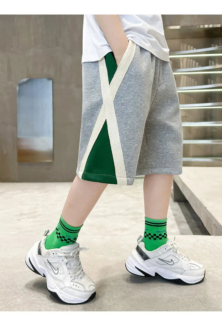 New Summer Baby Boys Fashion Design Shorts Black Grey Cotton Kids Beach Shorts Sport Children Clothes Casual Pants 5-14Years Old