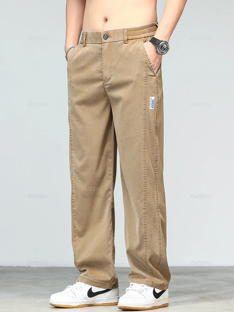 Summer Ultrathin High Quality Soft Lyocell Fabric Men's Jeans Loose Straight Denim Pants Design Casual Trousers Plus Size M-5XL