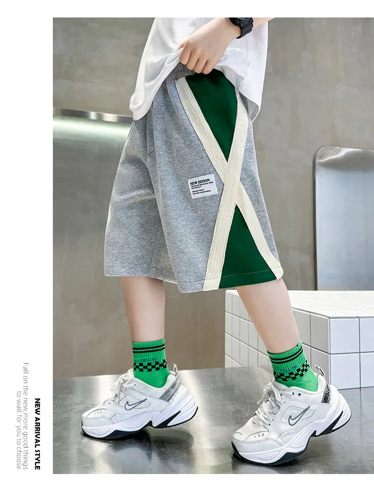 New Summer Baby Boys Fashion Design Shorts Black Grey Cotton Kids Beach Shorts Sport Children Clothes Casual Pants 5-14Years Old